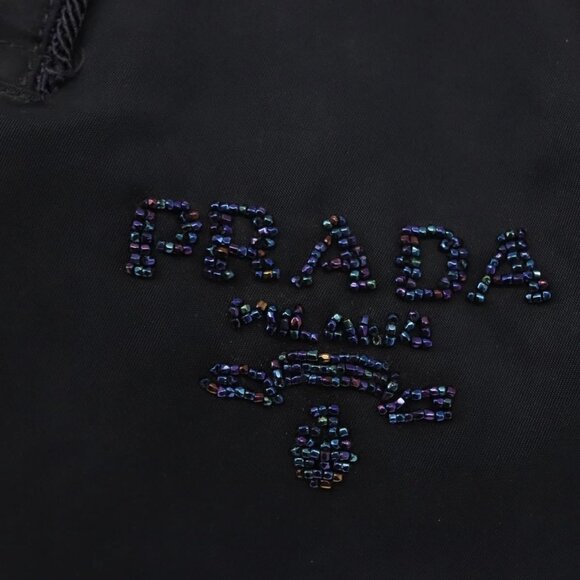 PRADA Beads Fringe Hand Bag Nylon Navy Gold - Picture 11 of 16